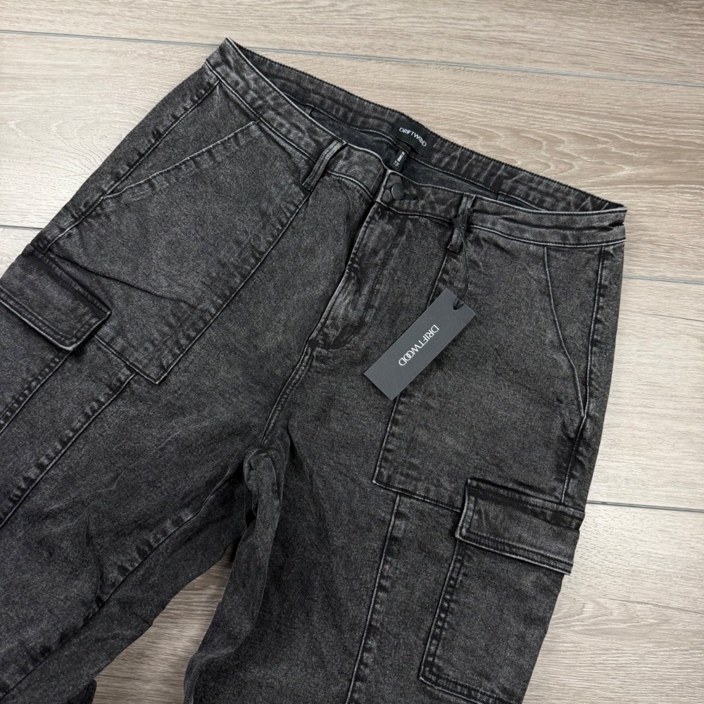 Driftwood Women Royce Cargo Pants Wide Leg Denim Charcoal Grey Size 18